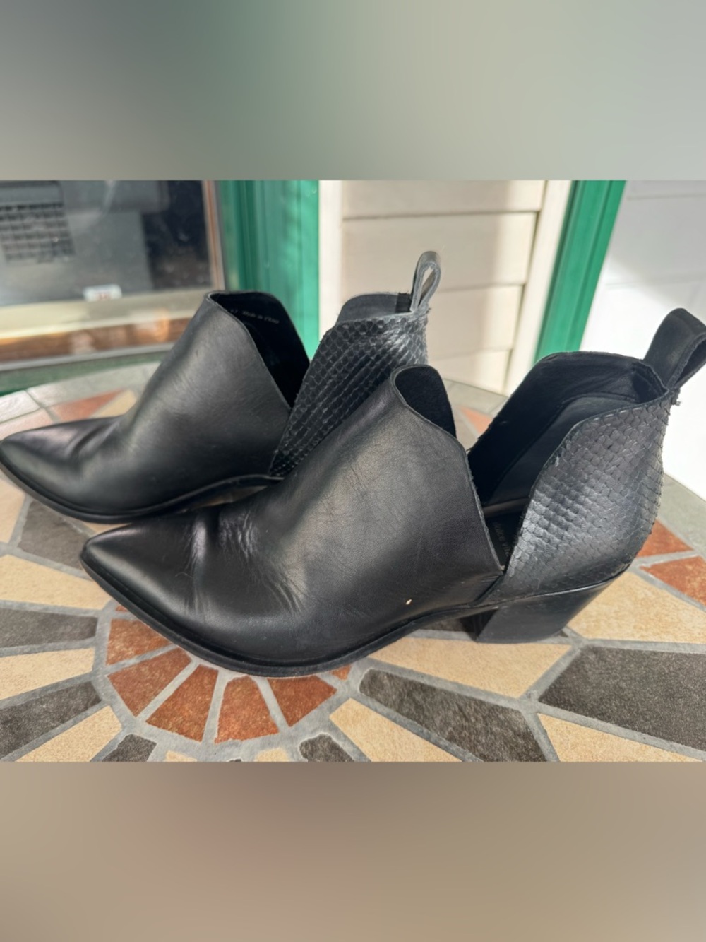 Dolce Vita Black Leather Pointed Ankle Booties with Textured Heel